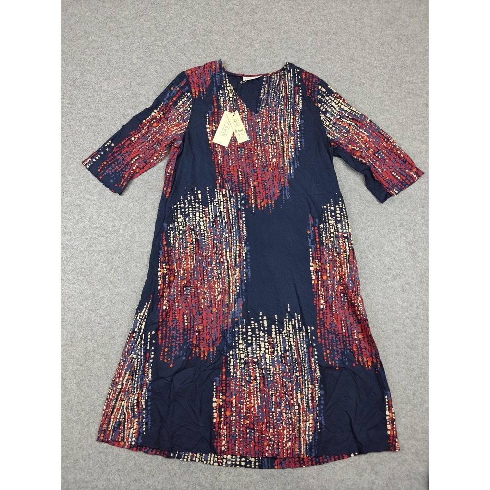 Masai Dress‎ Womens Medium Blue MaNusala Abstract A-Line 3/4 Sleeve Midi New